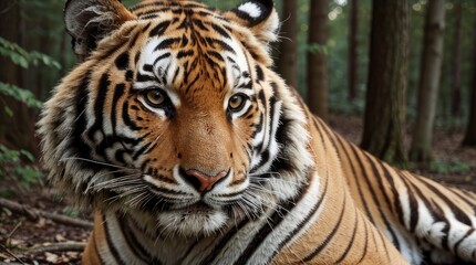 Fototapeta premium Close up of Amur Tiger in the forest. Wildlife animal