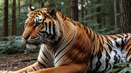 Fototapeta premium Close up of Amur Tiger in the forest. Wildlife animal