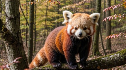 Red panda (Ailurus fulgens) in autumn forest