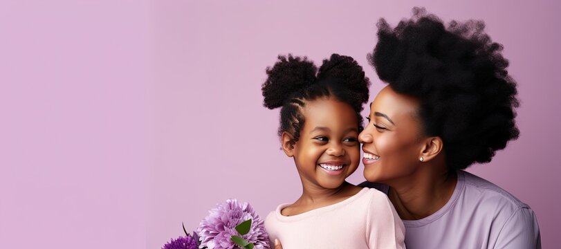 Mother's Day Happy Mother and Daughter on a Purple Banner with Space for Copy