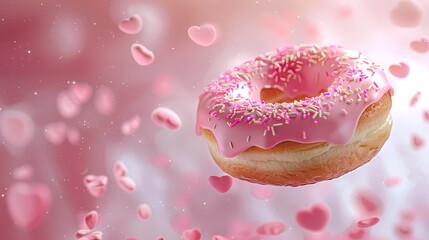 Valentine's Day donut surrounded by hearts.