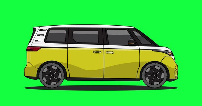 Campervan car Animation , Campervan car Green Screen background 2d , Campervan Motion graphics video footage