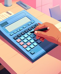 woman working with paper pencil calculator - obrazy, fototapety, plakaty
