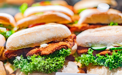 Freshly prepared sandwiches sold in a fast food restaurant