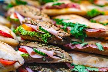 Freshly prepared sandwiches sold in a fast food restaurant