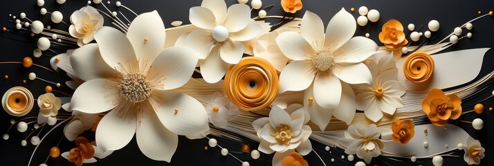 Flat Lay Fresh Flowers On White, with lights, light black and yellow, Background HD, Illustrations