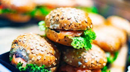 Freshly prepared sandwiches sold in a fast food restaurant