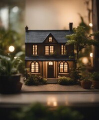 Miniature house with plants in the potted area, hyper realism, dramatic ambient lighting, high detai 