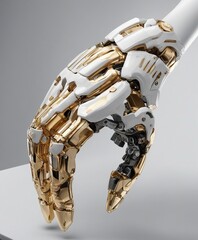 Robotic hand with gold and white accents