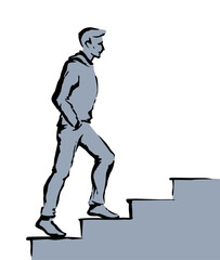 Vector drawing. Man rise up on stais