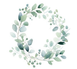 an eucalyptus leaf wreath printed on white