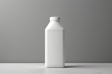 Single White Milk Bottle Mockup on Gray Background. - obrazy, fototapety, plakaty