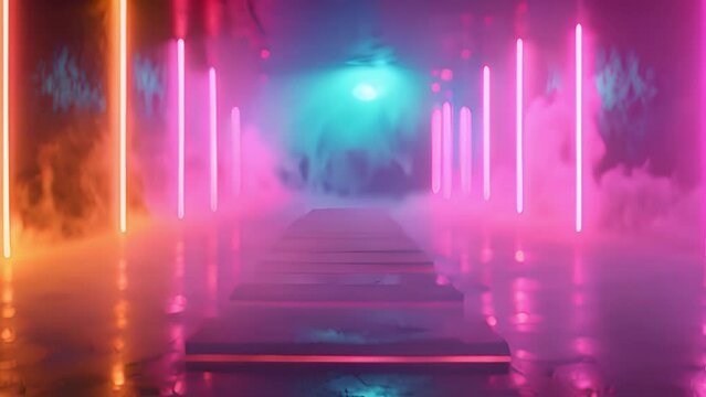 Electric atmosphere ignites the dance floor, neon lights flashing.
