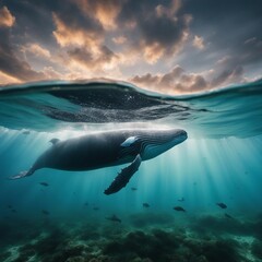 Under water photography, whale swimming through a cloud of krill, national geographic, nature photog 