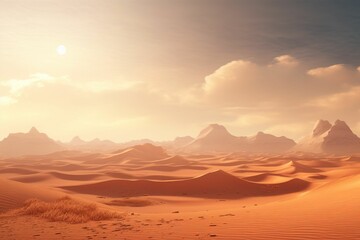 Naklejka premium Hazy sunshine over a serene desert dune