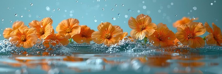 Flowers Levitating On Pastel Blue, with lights, light black and yellow, Background HD, Illustrations