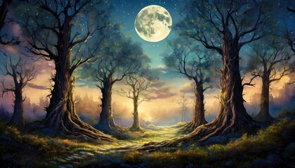 halloween landscape with moon