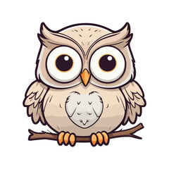 Light brown Owl on a branch or stick with a round eye