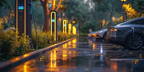 Modern EV chargers for speedy vehicle recharging. Generative Ai