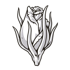 Rose bud vintage emblem monochrome