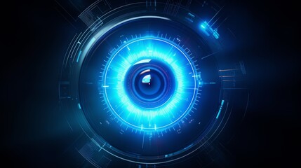 Digital interface with a central eye-like design, symbolizing advanced surveillance, security systems, or artificial intelligence