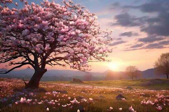 Franklin Tree blossoms in spring dawn