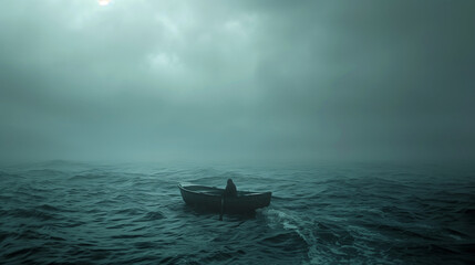 boat in the fog of the sea
