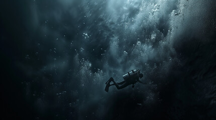 Obraz na płótnie Canvas Exploring the Underwater Abyss: Diver's Odyssey