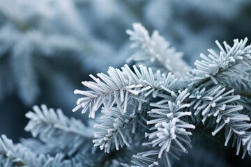 Frost pattern on pine shrub needles