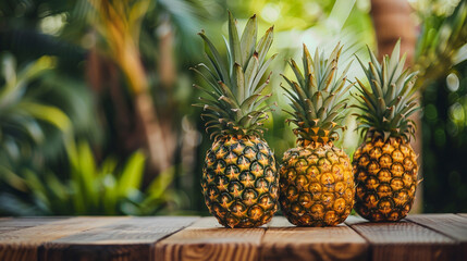 pineapples on a wooden nature background