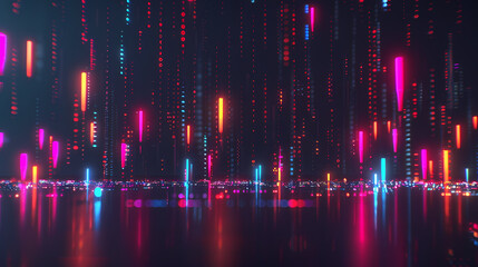 Obraz premium Vibrant City Lights Reflection on Water at Night