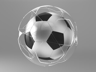 Soccer ball with glass stars on white background