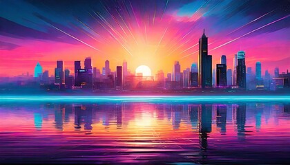 Obraz premium city skyline at sunset