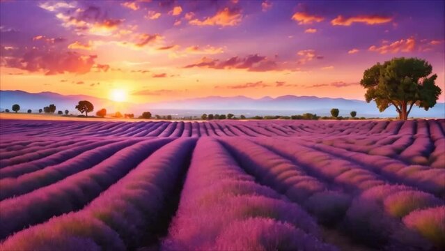 Lavender field at sunset animated video
