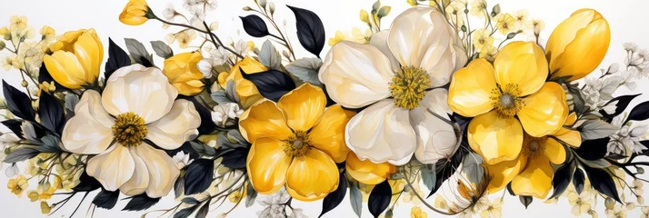 Fotobehang Per kleurpatroon patronen Garden Watercolor Floral Seamles Pattern, with lights, light black and yellow, Background HD, Illustrations  © Cove Art