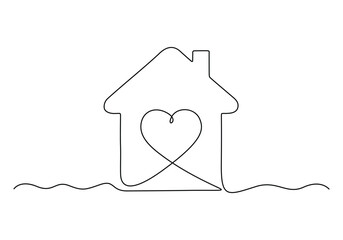 Heart inside house continuous single line drawing vector illustration. Premium vector
