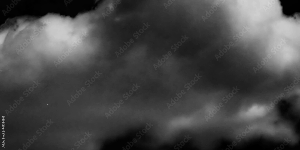 Wall mural Luxury smoke on black background. White Cloud Isolated on Black Background. Good for Atmosphere Creation. White cloudiness, mist or smog overlay backgrounds. Wide sky and clouds dark tone. 
