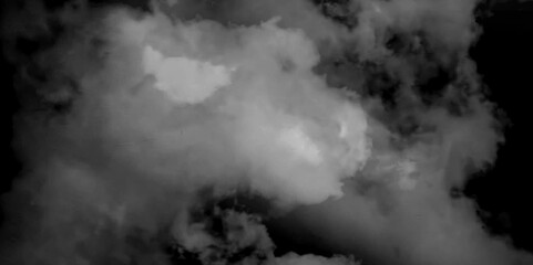 Luxury smoke on black background. White Cloud Isolated on Black Background. Good for Atmosphere Creation. White cloudiness, mist or smog overlay backgrounds. Wide sky and clouds dark tone. 
