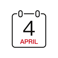 April 4 date on the calendar, vector line stroke icon for user interface. Calendar with date, vector illustration.