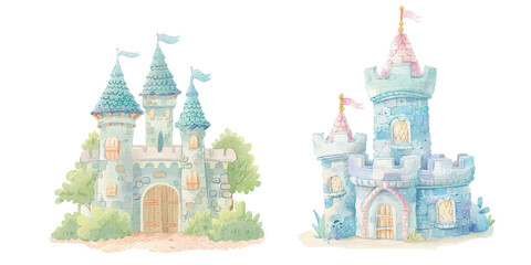  cute castle watercolour vector illustration © Finkha