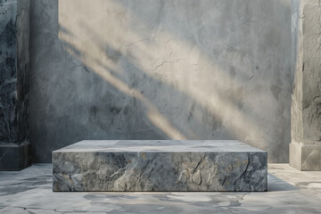 empty grey stone podium on grey background (2)