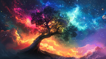 Majestic giant life tree in the universe