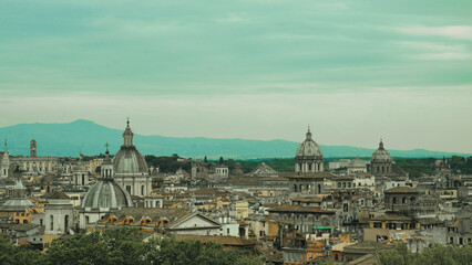 Fototapeta na wymiar Rome skyline, Italy, Europe. Cityscape and skyline of Rome, scenic view of Rome town in summer