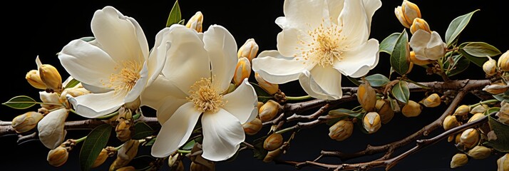 Magnolia Flower Spring Branch, with lights, light black and yellow, Background HD, Illustrations