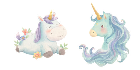 Obraz premium cute unicorn watercolour vectopr illustration 