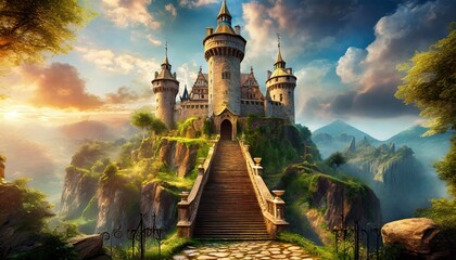 old castle in the forest - obrazy, fototapety, plakaty