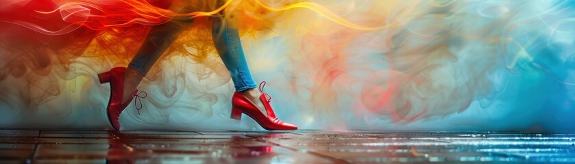 Red Shoes. Dynamic Dance of Vibrant Energy Fusion of Movement and Color in Abstract Artistry Perfect Image for Those Seeking the Essence of Expression