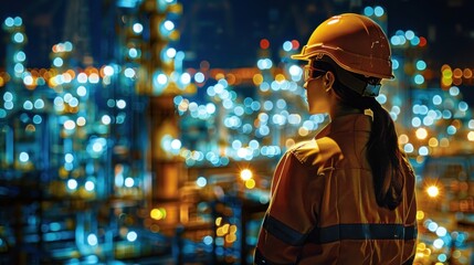 Obraz premium Landscape of Innovation. Panoramic View of Engineers in Industrial Mastery A Grand Scene Illustrating Technical Expertise and Progress in Engineering Endeavors