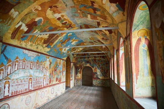 Rostov Veliky, Russia - May 05, 2022: Rostov Kremlin. A medieval building of the 17th century. Painting on the walls inside the Kremlin