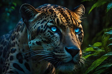 panther hiding behind the leaves
